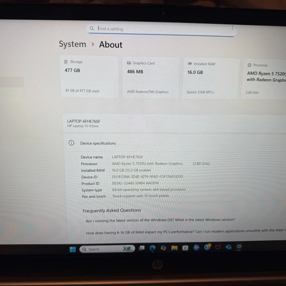 HP Laptop with AMD Ryzen Processor - Silver and Black